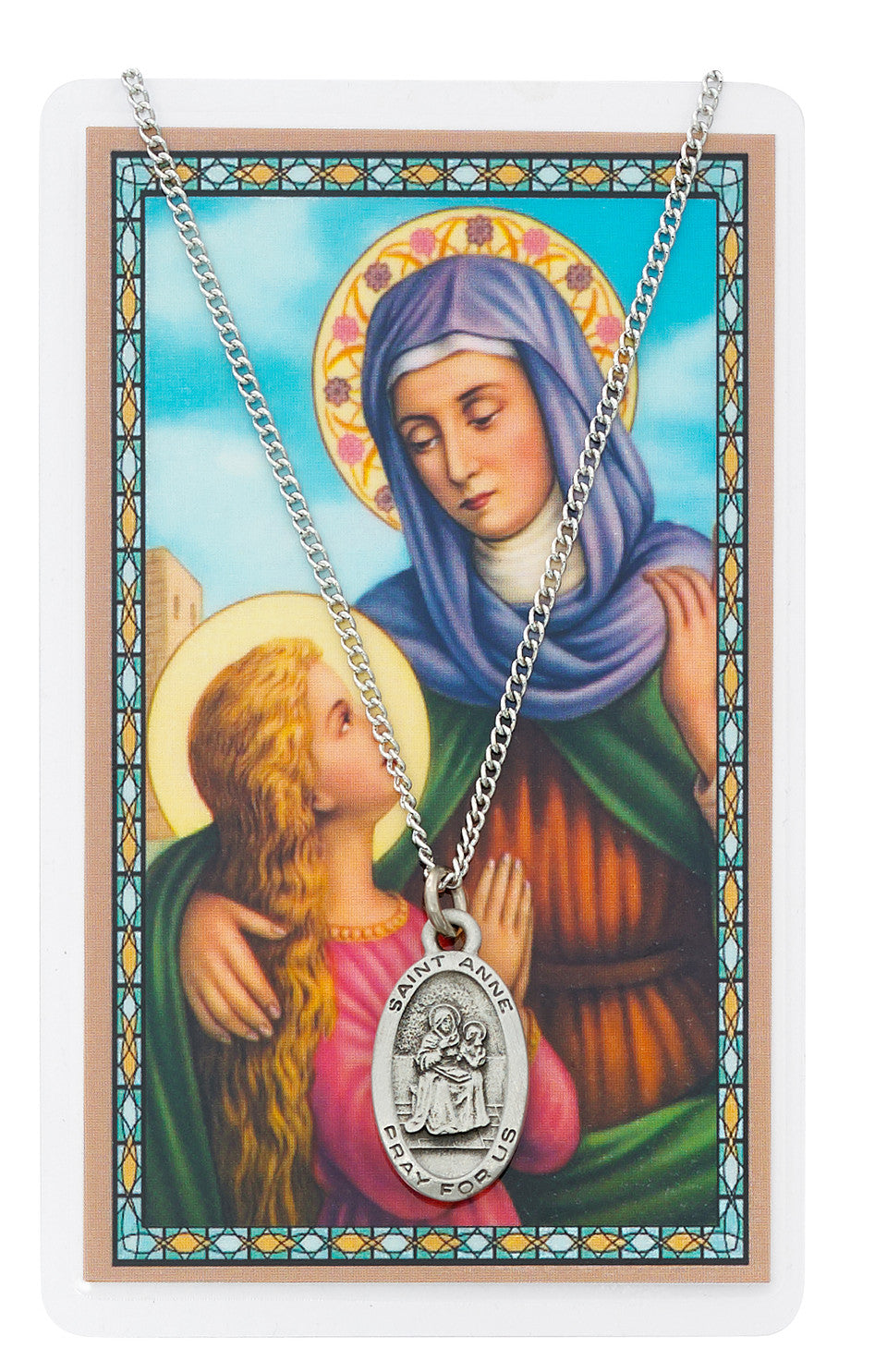 ST ANNE PRAYER CARD SET  INCLUDES 18"INCHES SILVERTONE CHAIN