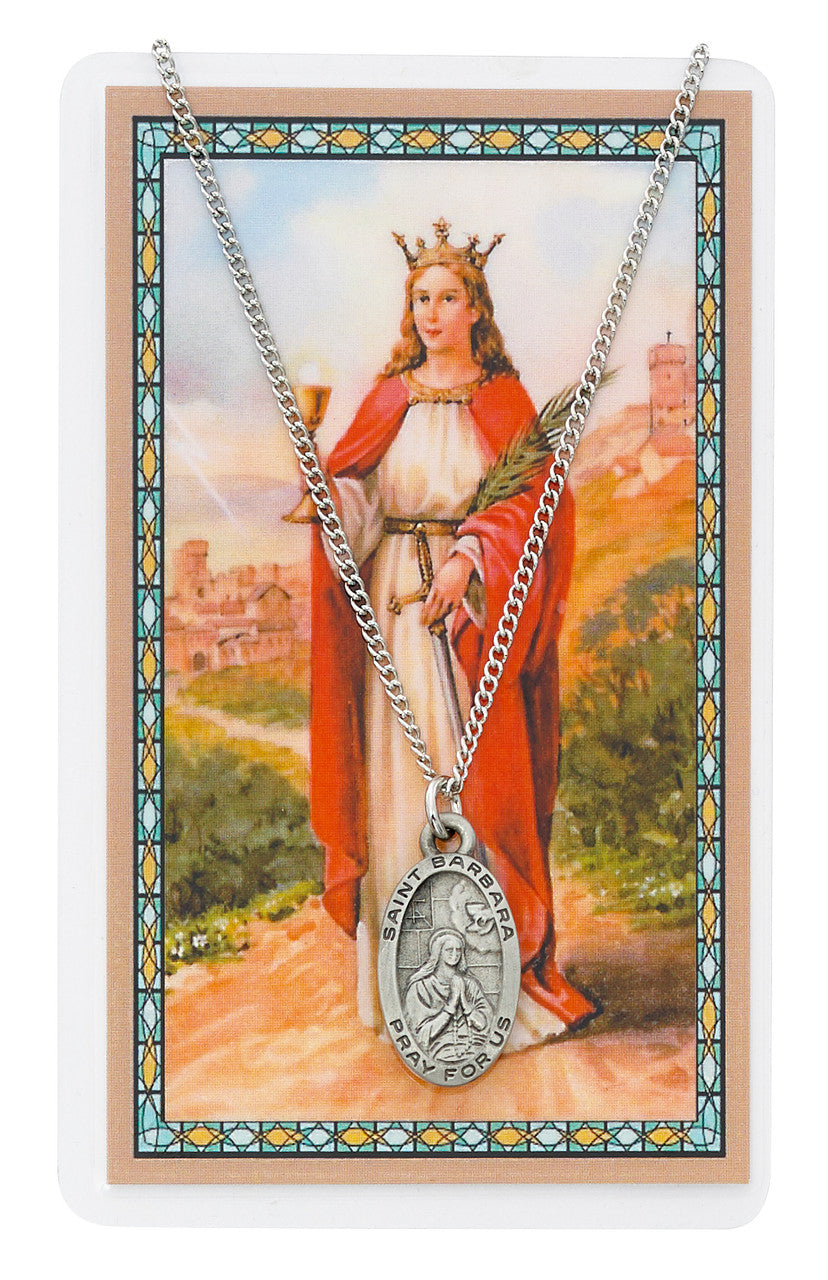 ST BARBARA PRAYER CARD SET  INCLUDES 18" SILVERTONE CHAIN