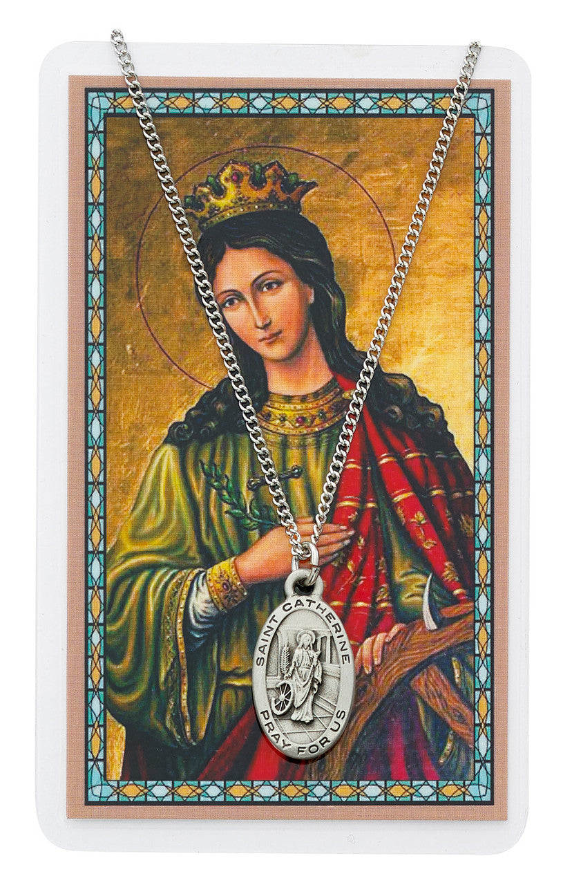 ST CATHERINE PRAYER CARD SET  INCLUDES 18" SILVERTONE CHAIN