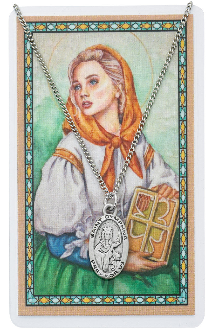 ST DYMPHNA PRAYER CARD SET INCLUDES 18" SILVERTONE CHAIN