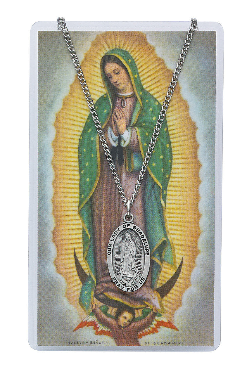 SPANISH TEXT OUR LADY OF GUADALUPE PRAYER CARD & MEDAL SET