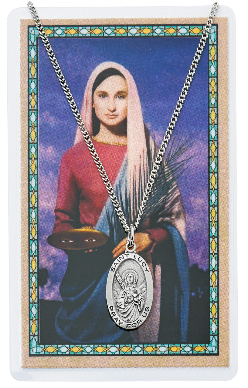 ST LUCY PRAYER CARD SET INCLUDES 18" SILVERTONE CHAIN