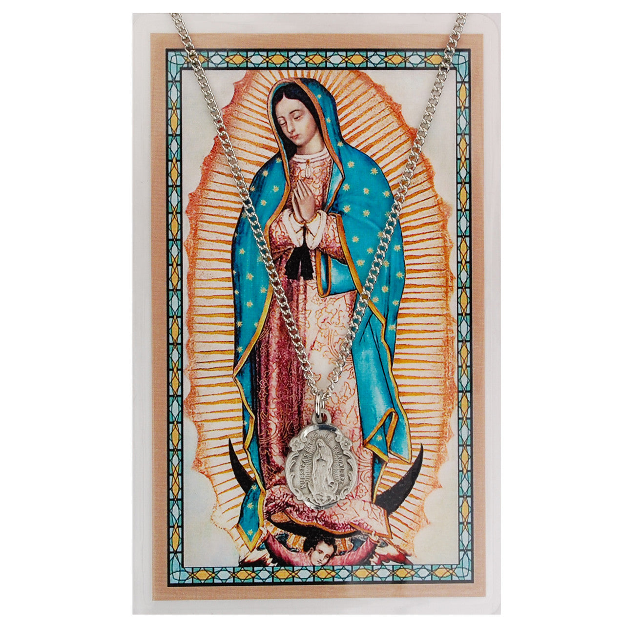 OOUR LADY OF GUAD PRAYER CARD SET  INCLUDES 18" SILVERTONE CHAIN
