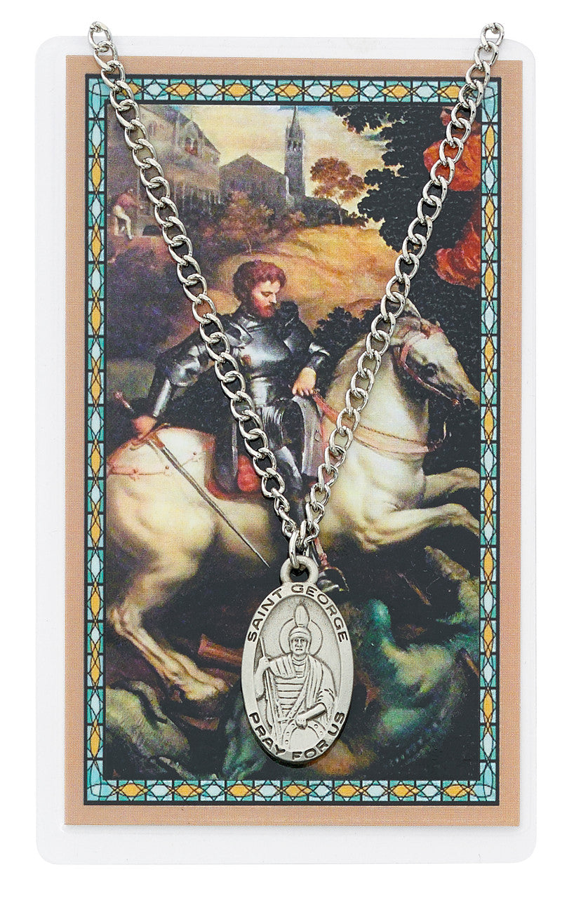 ST GEORGE PRAYER CARD SET INCLUDES 24" SILVERTONE CHAIN