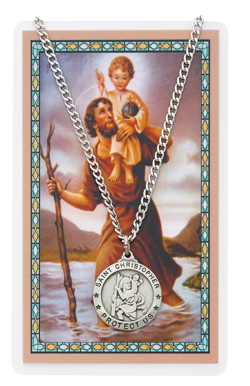 ST CHRISTOPHER PRAYER CARD SET INCLUDES 24" SILVERTONE CHAIN