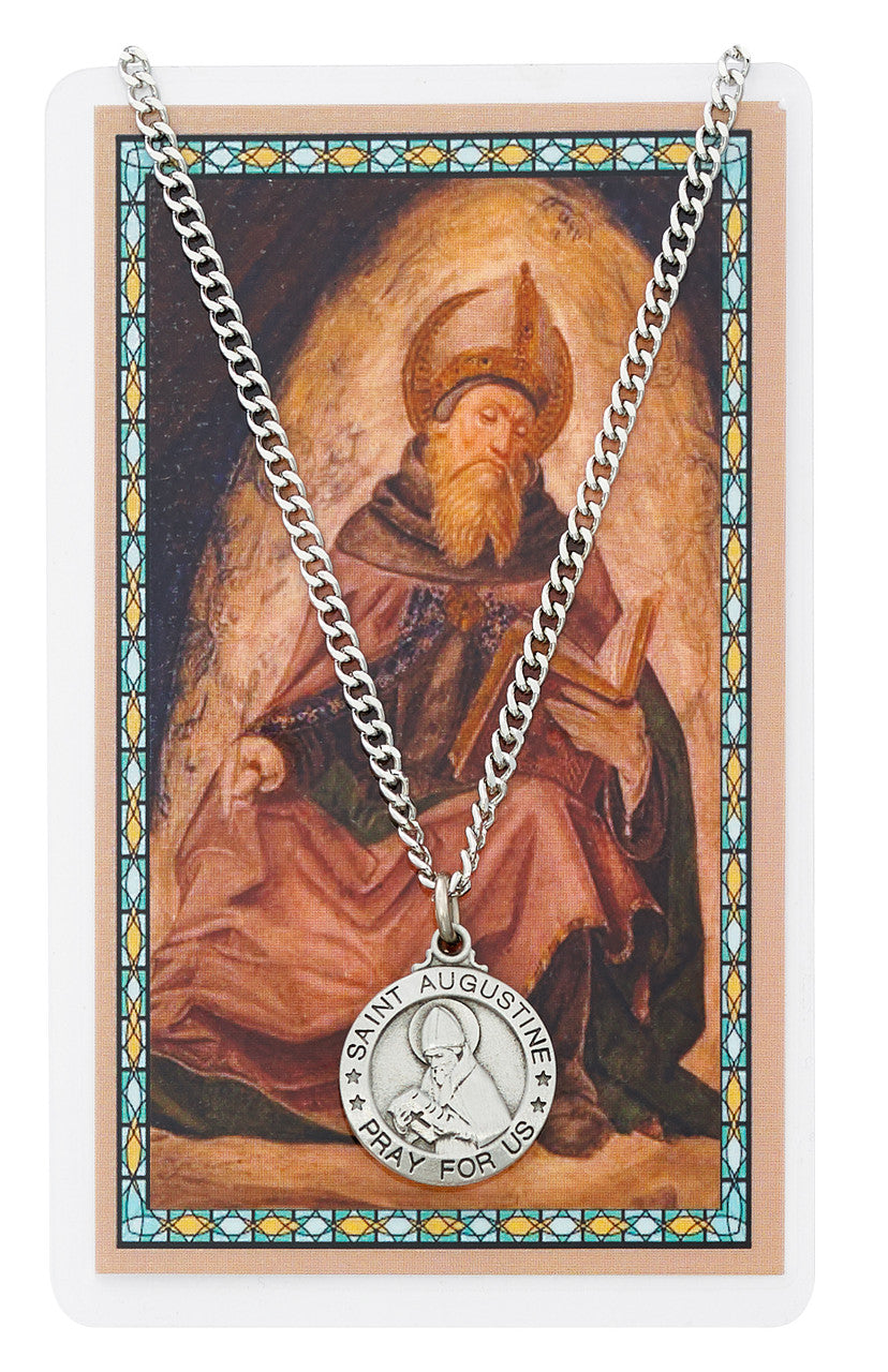 ST AUGUSTINE PRAYER CARD SET  INCLUDES 24" SILVERTONE CHAIN