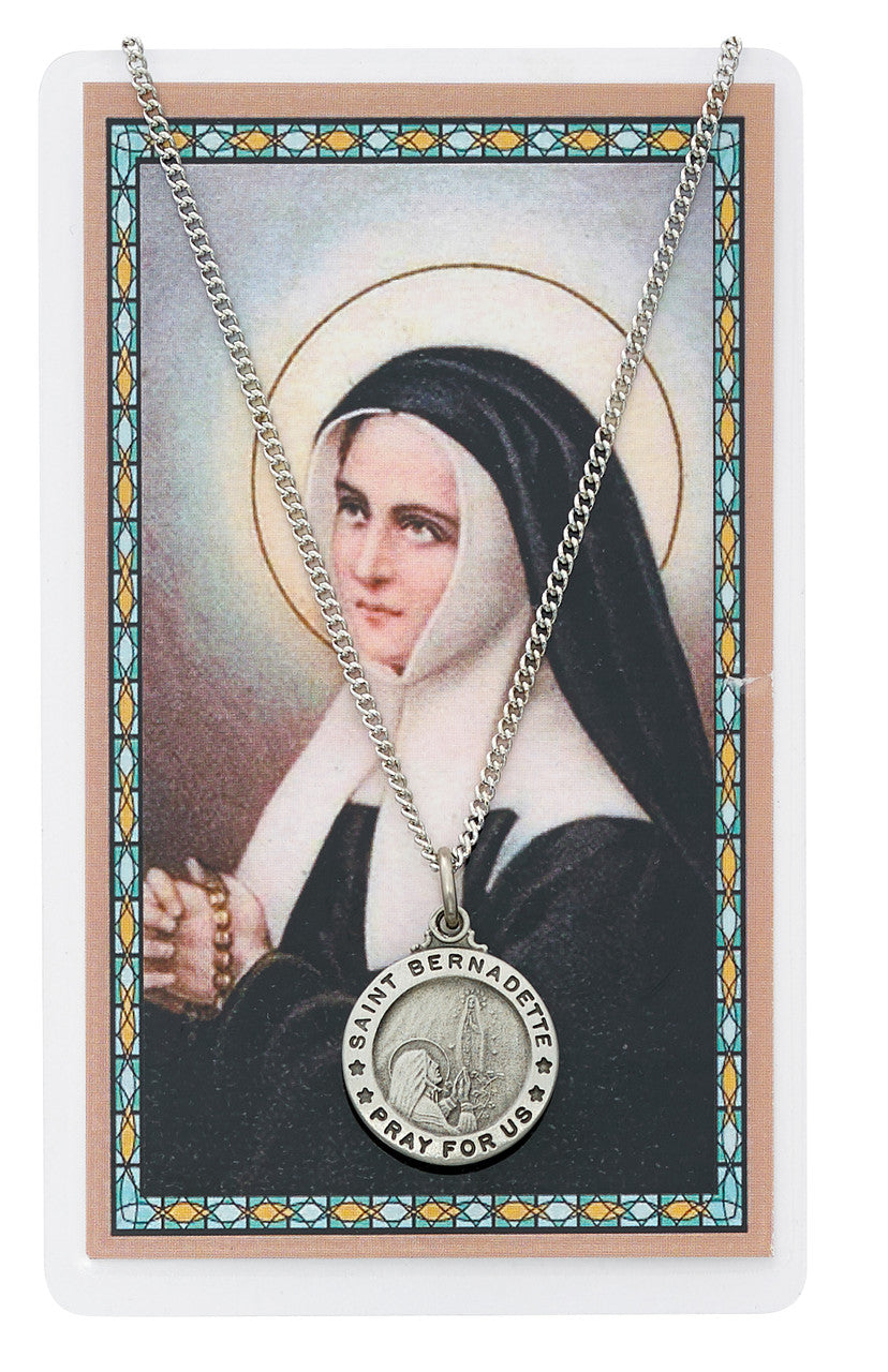 ST BERNADETTE PRAYER CARD SET INCLUDES 18" SILVERTONE CHAIN