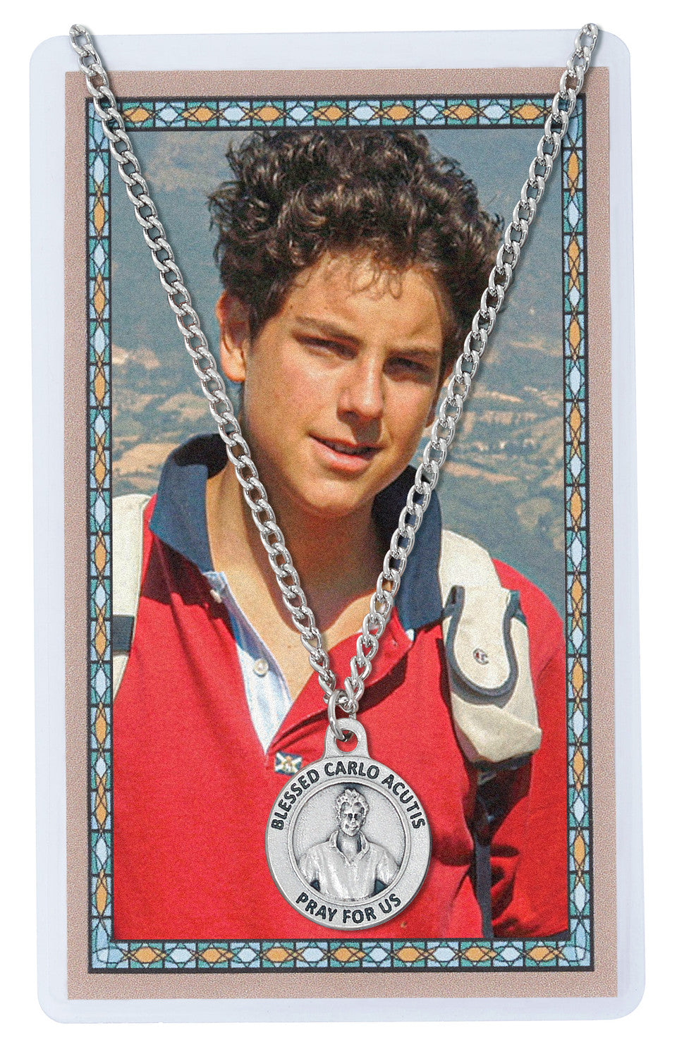 STCARLO ACUTIS PRAYER CARD SET INCLUDES 24" SILVERTONE CHAIN