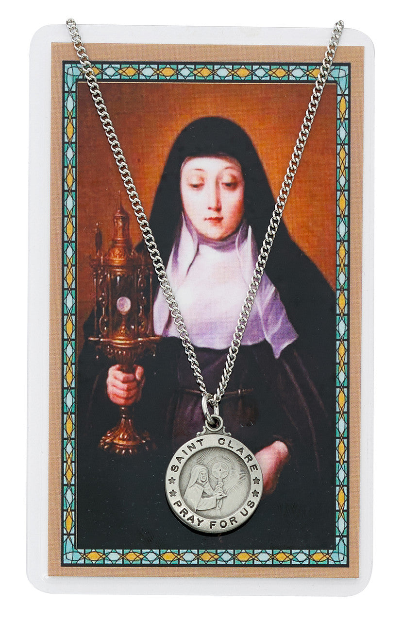 ST CLARE PRAYER CARD SET INCLUDES 18" SILVERTONE CHAIN