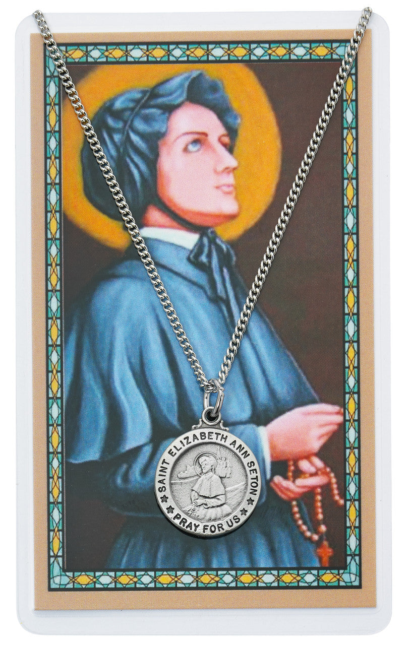 ST ELIZ ANN SETON PRAYCARD SET WITH 18" SILVERTONE CHAIN