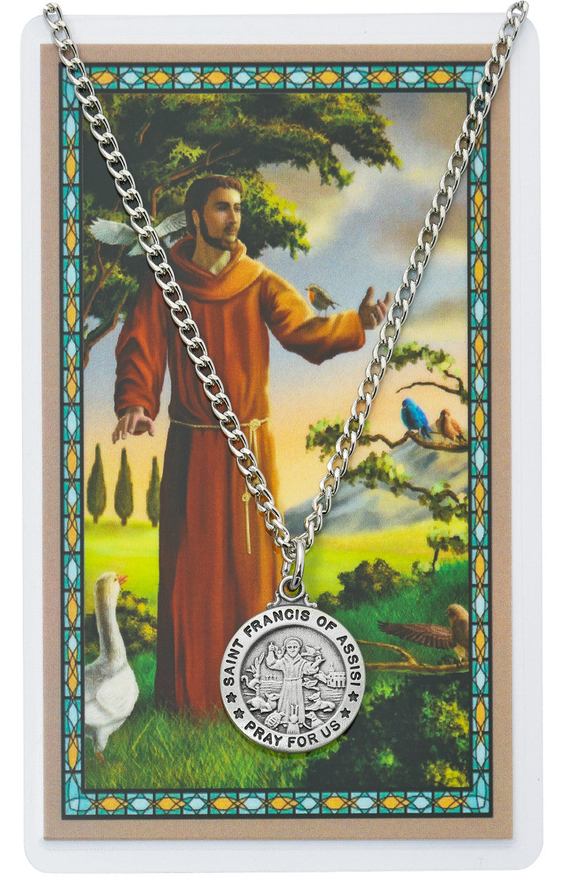 ST FRANCIS PRAYER CARD SET INCLUDES 24" SILVERTONE CHAIN
