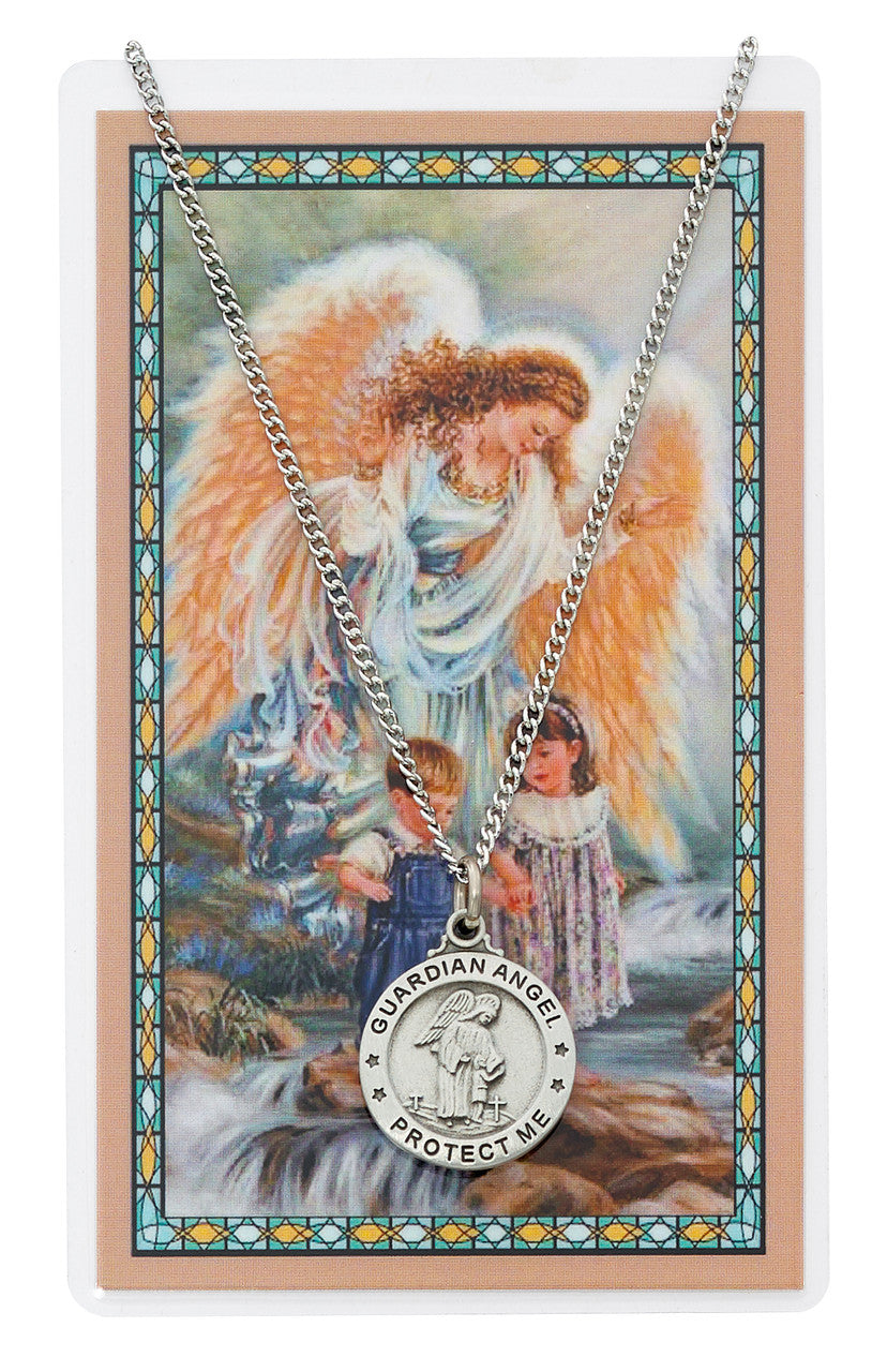 GUARDIAN ANGEL PRAYER CARD SET INCLUDES 24" SILVERTONE CHAIN