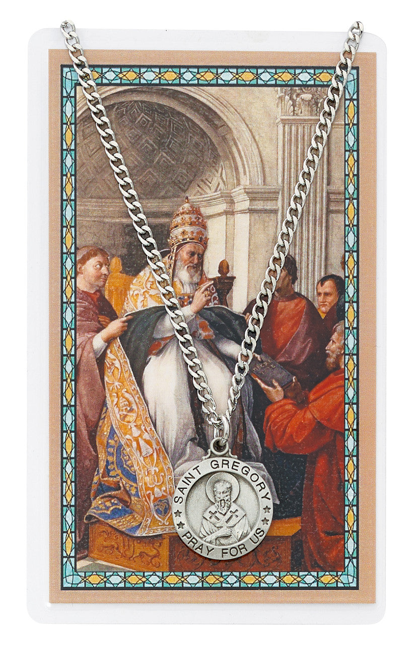 ST GREGORY PRAYER CARD SET INCLUDES 24" SILVERTONE CHAIN