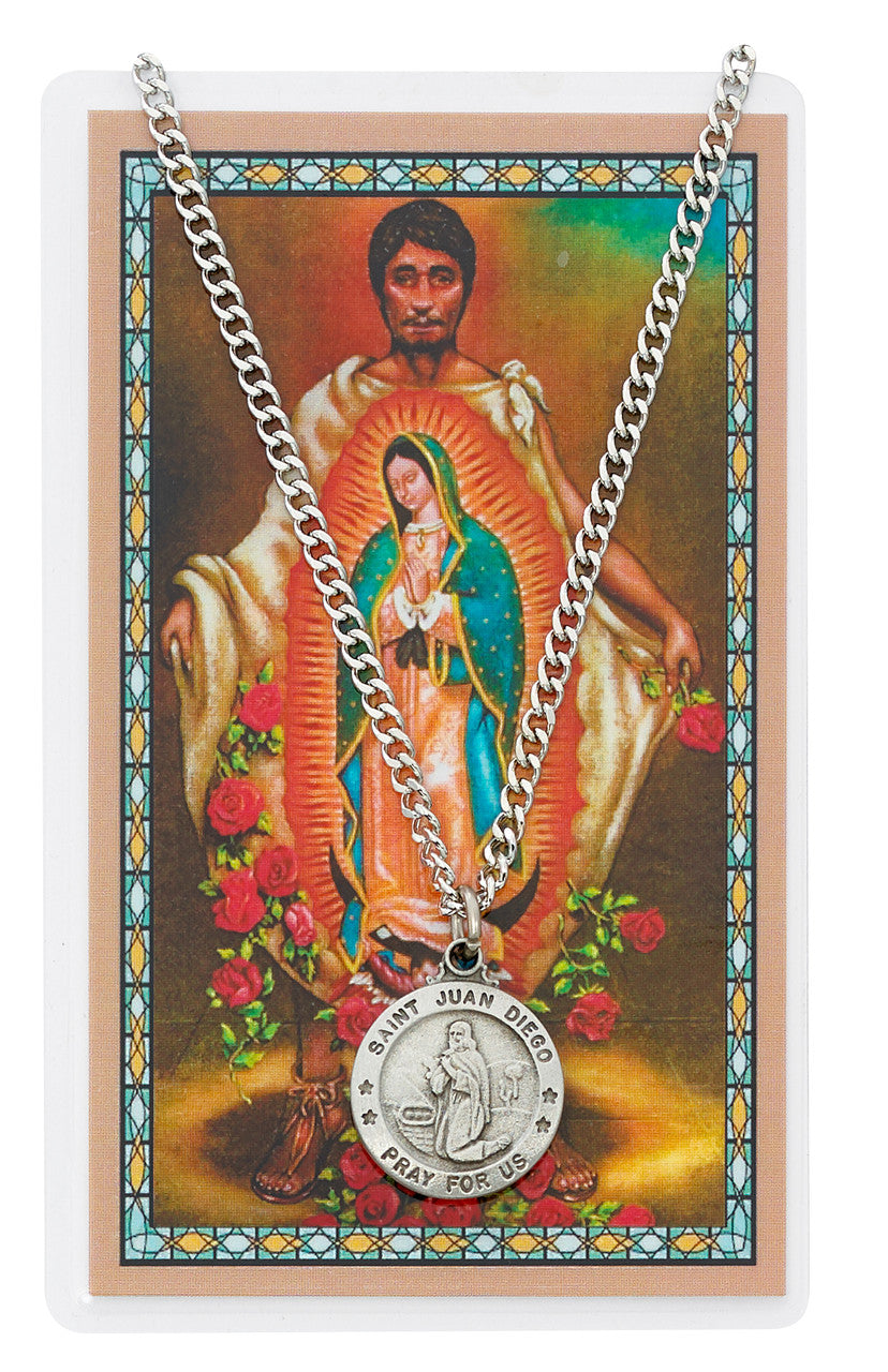 ST JUAN DIEGO PRAYER CARD SET INCLUDES 24" SILVERTONE CHAIN