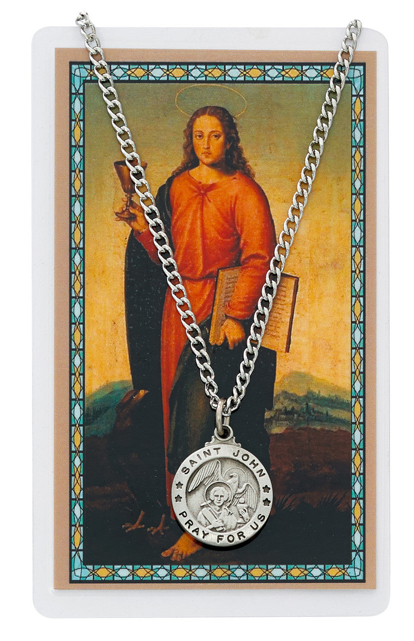 ST JOHN PRAYER CARD SET INCLUDES 24" SILVERTONE CHAIN