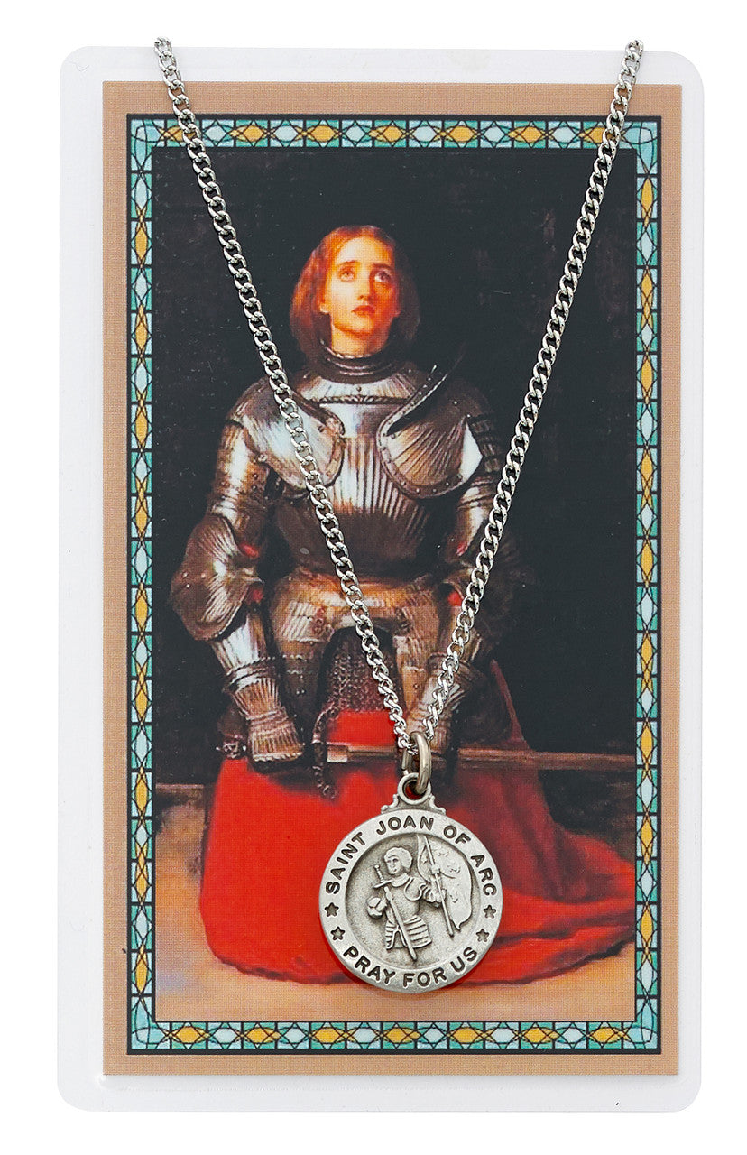 ST JOAN OF ARC PRAYER CARD SET INCLUDES 18" SILVERTONE CHAIN