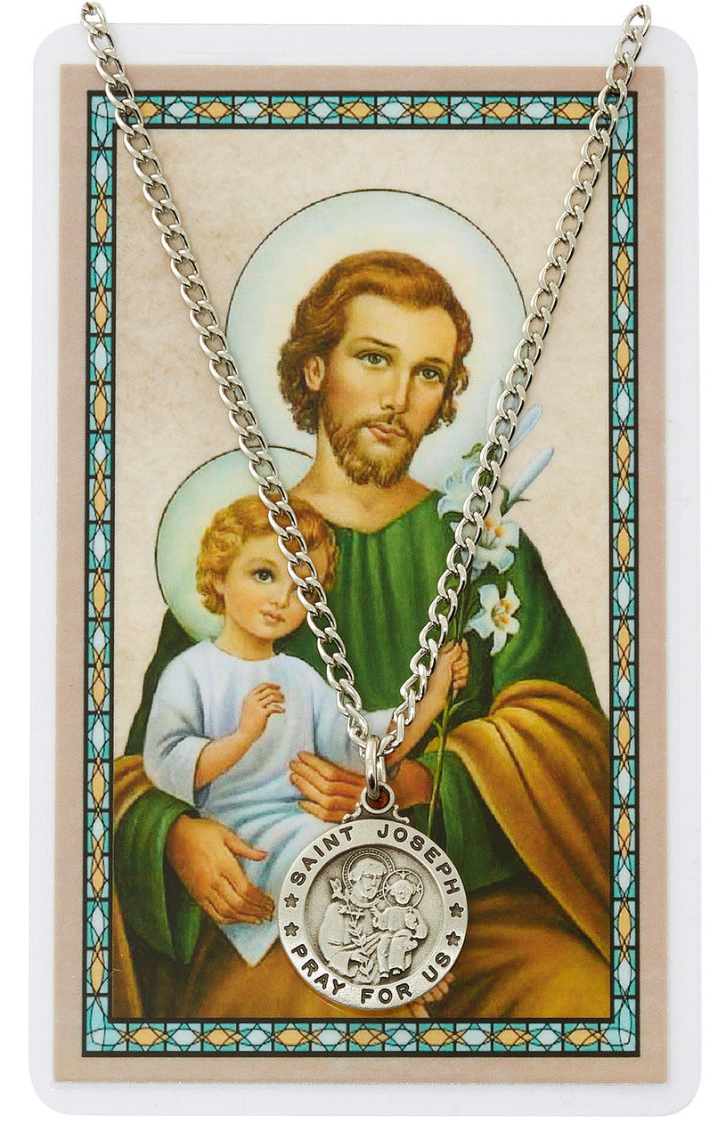 ST JOSEPH PRAYER CARD SET INCLUDES 24" SILVERTONE CHAIN