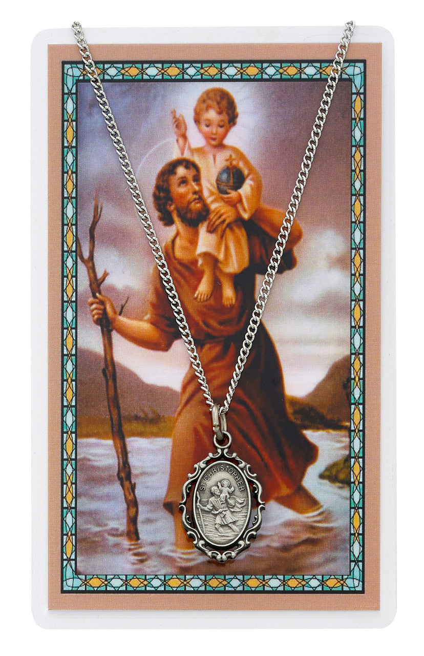 ST CHRISTOPHER PRAYER CARD SET INCLUDES 18" SILVERTONE CHAIN