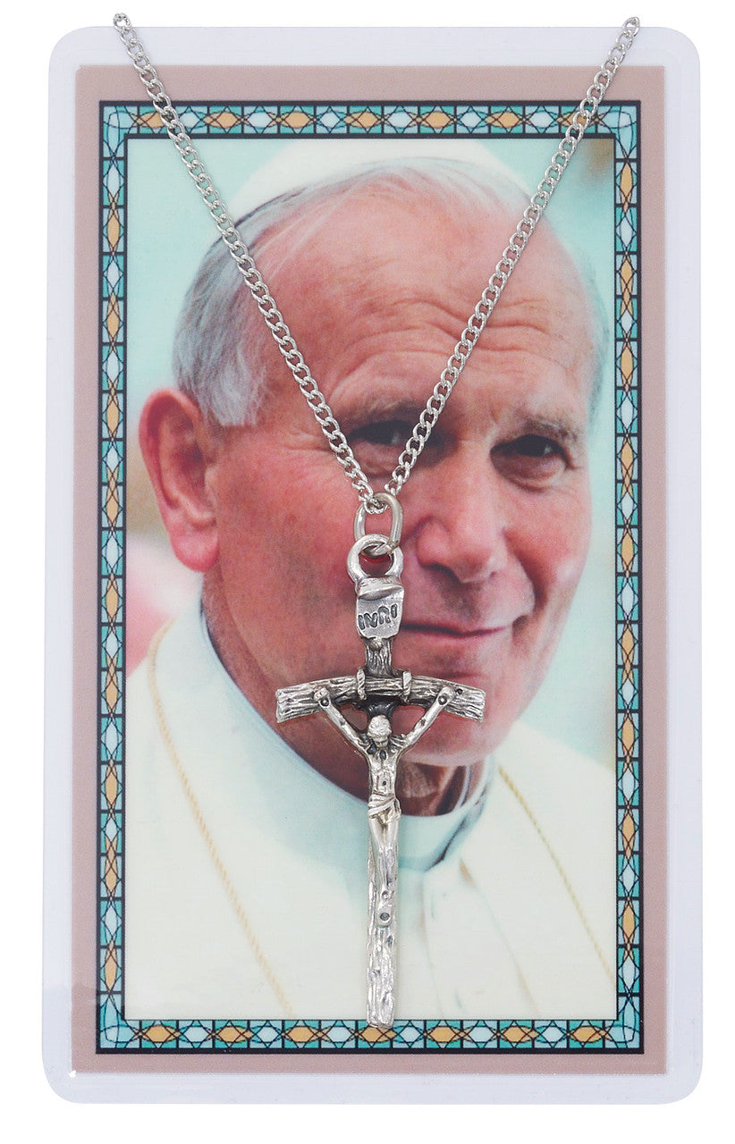 PAPAL CRUCIFIX WITH ST JOHN PAUL ON SILVERTONE 24" CHAIN