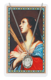 ST AGATHA MEDAL & PRAYER CARD SET ON 18" INCHES CHAIN NICKEL CHAIN