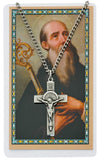 ST. BENEDICT CROSS & PRAY CARD SET INCLUDES 24" SILVERTONE CHAIN