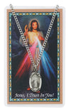 DIVINE MERCY PRAYER CARD SET PEWTER MEDAL INCLUDES 24" SILVERTONE CHAIN