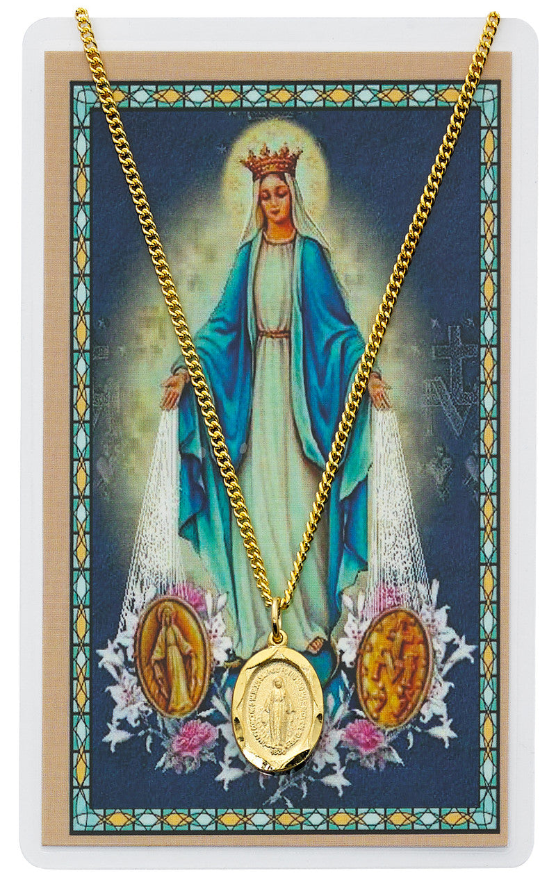 GOLD PLATED PEWTER MIRACULOUS MEDAL ON 18" GOLD PLATED CHAIN