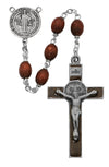 6X8MM BROWN WOOD BEADS WITH PEWTER CRUCIFIXST BENEDICT ROSARY