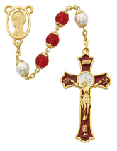 8MM RED/PEARL CAPPED ROSARY