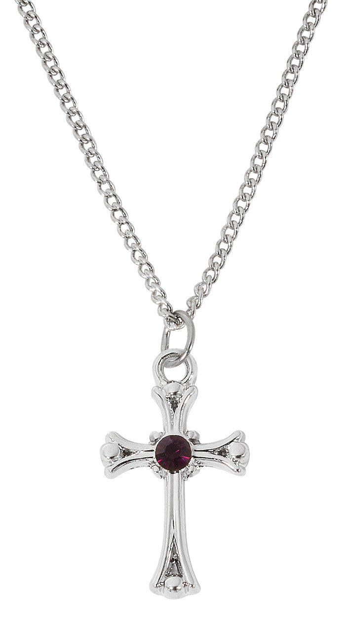 RC1 RHODIUM PLATED Garnet Stone Cross ON 16-18" inches Chain