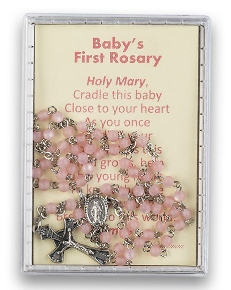 Pewter Baby Girl's First Deluxe Rosary in Pink