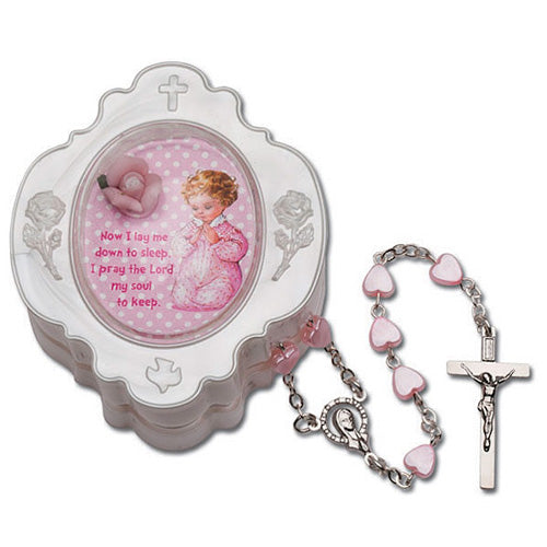 Baby Girl's First Heart Rosary in Pink