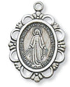 Sterling Silver Ornate Miraculous Medal on 18" Stainless Steel Chain