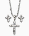 Rhodium Plated Cross/Cubic Zirconia Necklace & Earring Set,