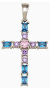 Sterling silver cross/stones necklace with multi-color cubic zirconia stones.