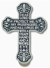 Pewter finished Visor Clip. Cross visor clip with Motorist Prayer, "Dear Lord Protect me, my passengers
