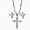Rhodium Plated Cross/Cubic Zirconia Necklace & Earring Set,