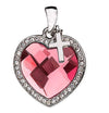 Pink Crystal Heart Pendant with Cross Necklace 3/4in Sterling Silver