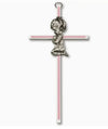 Praying Girl Wall Cross | 6" | Metal with Pink Enamel Accent