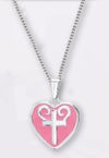 Rhodium Plated Pink Heart Cross Children’s Necklace