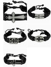 Pack- of 6 Cross/Leather Bracelets - Black