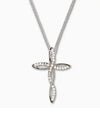 Sterling Silver Curved Cross/Cubic Zirconia Necklace, 11/16″
