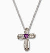 Sterling Silver Ribbon Cross/Genuine Amethyst Necklace, ¾”