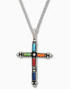 Sterling Silver Cross/Genuine Gemstones Necklace, 1″