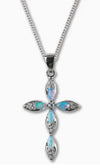 Sterling Silver Cross/Genuine Opal & Cubic Zirconia Necklace