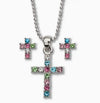 Rhodium Plated Cross/Cubic Zirconia Necklace & Earring Set,