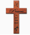 12" Inches Wall Cross - Mahogany/Peace To all Who Enter
