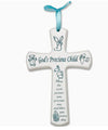 6" Cross -God's Precious- Child Blue Ribbon