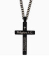 Stainless Steel Cross/”I Can Do All Things” Necklace, 1¾"