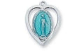 Sterling Silver Blue Miraculous Heart Medal